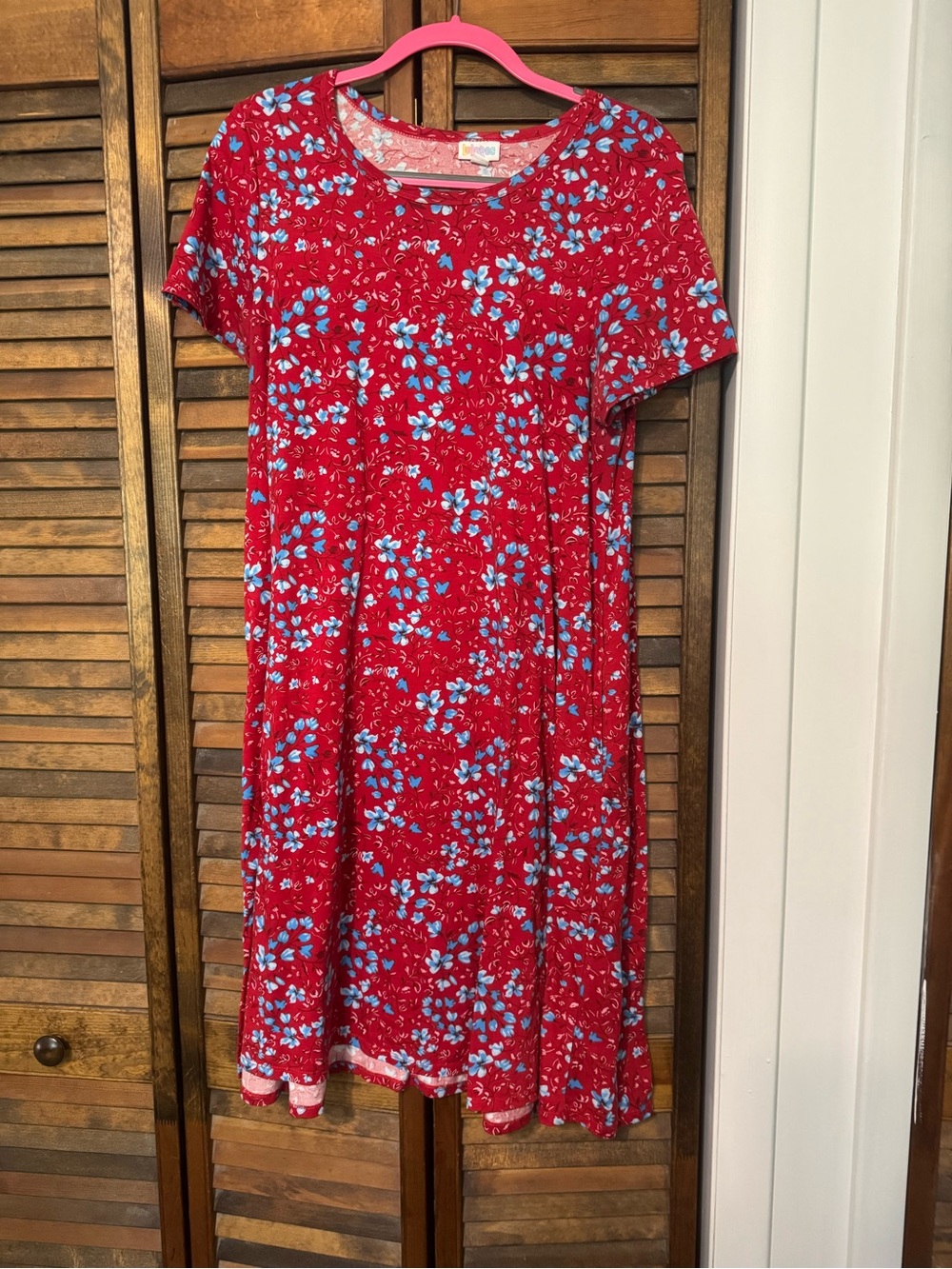 LuLaRoe Red Dress with Blue Floral Print - Kids Casual